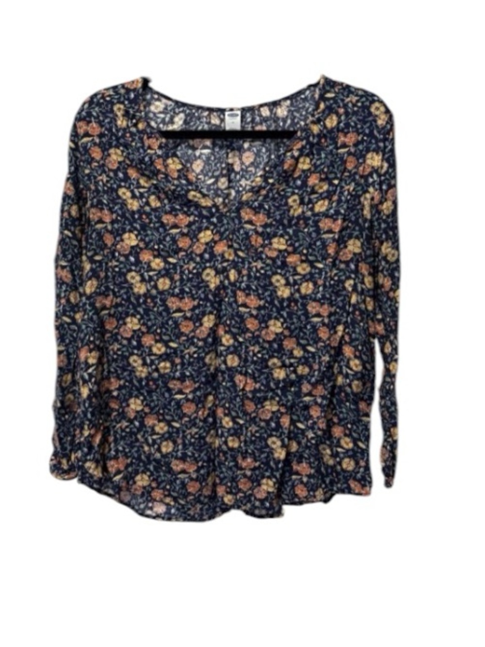 Old Navy Navy Floral V-Neck Long Sleeve Blouse